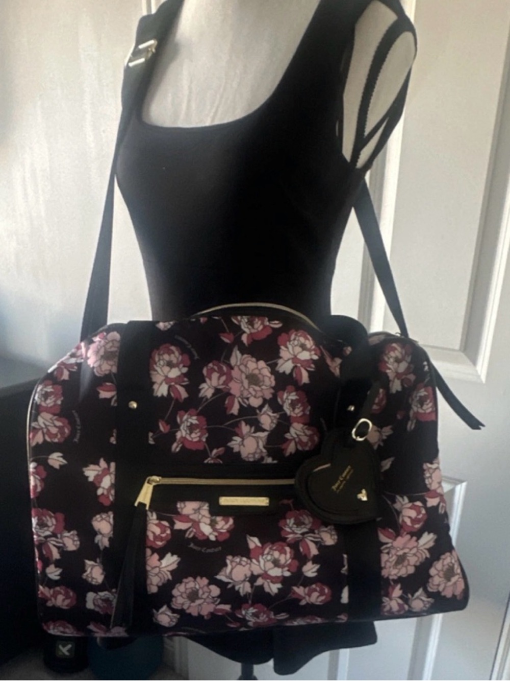Juicy Couture Black Weekender Bag with Pink Floral Print